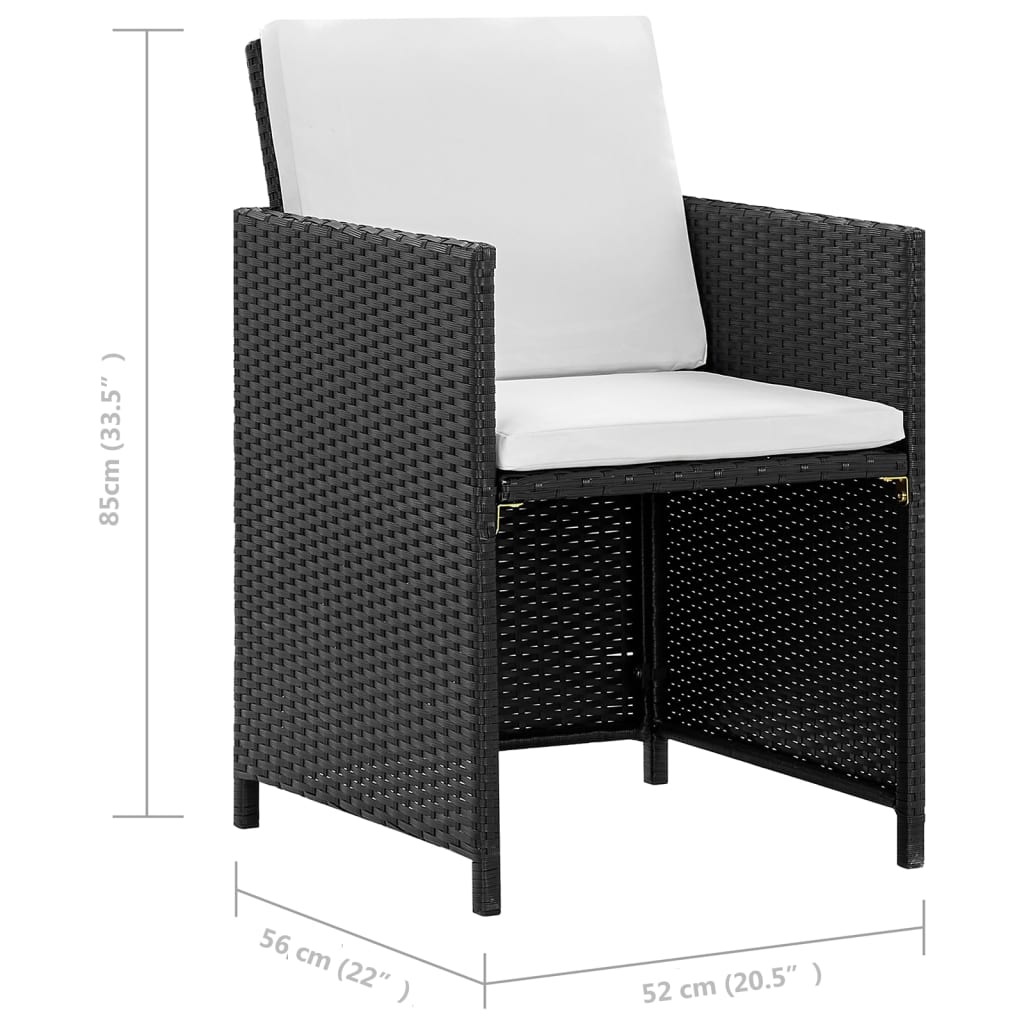 5-tlg. Garten-Essgruppe mit Auflagen Poly Rattan Schwarz