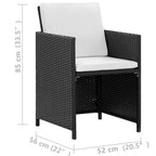 13-tlg. Garten-Essgruppe mit Auflagen Poly Rattan Schwarz
