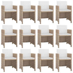 13-tlg. Garten-Essgruppe mit Auflagen Poly Rattan Beige