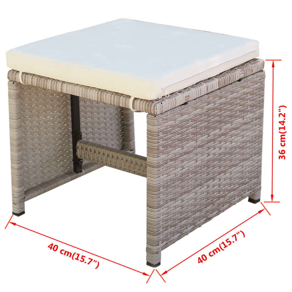 13-tlg. Garten-Essgruppe mit Auflagen Poly Rattan Beige