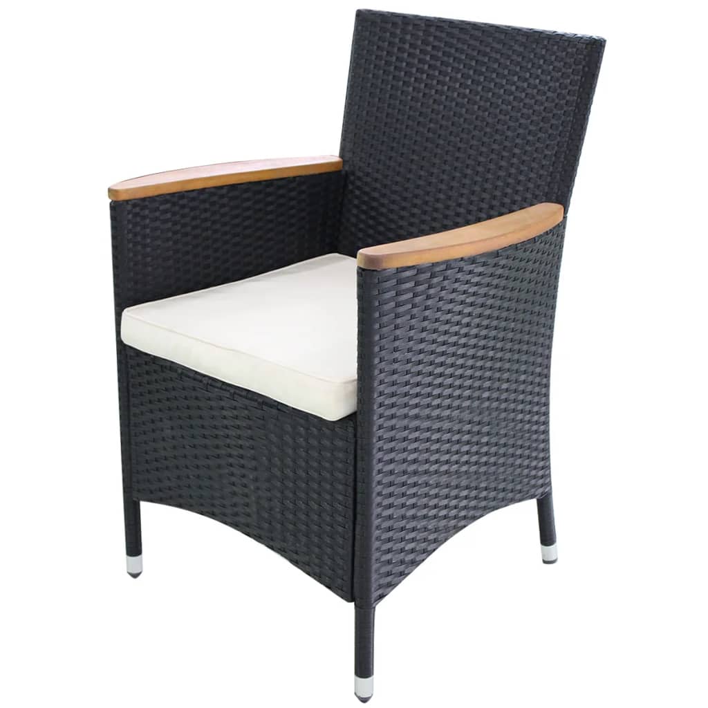 Gartenstühle 2 Stk. mit Polstern Poly Rattan Schwarz