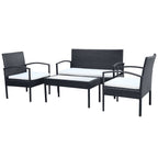 4-tlg. Garten-Lounge-Set mit Auflagen Poly Rattan Schwarz