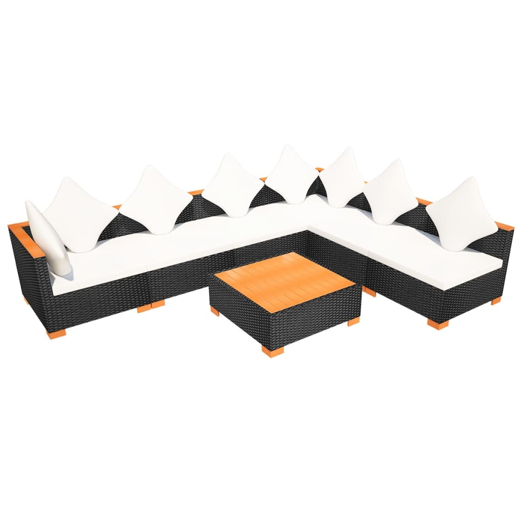 7-tlg. Garten-Lounge-Set mit Auflagen Poly Rattan Schwarz
