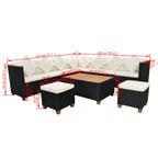7-tlg. Garten-Lounge-Set mit Auflagen Poly Rattan Schwarz
