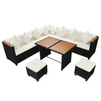 7-tlg. Garten-Lounge-Set mit Auflagen Poly Rattan Schwarz