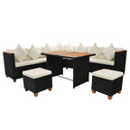 7-tlg. Garten-Lounge-Set mit Auflagen Poly Rattan Schwarz
