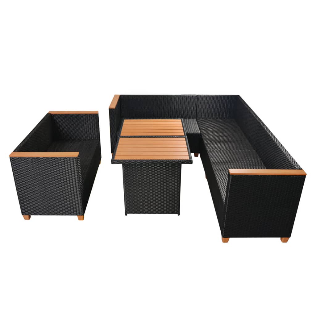 5-tlg. Garten-Lounge-Set mit Kissen Poly Rattan Schwarz
