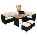 7-tlg. Garten-Lounge-Set mit Auflagen Poly Rattan Schwarz