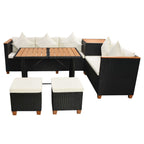 7-tlg. Garten-Lounge-Set mit Auflagen Poly Rattan Schwarz