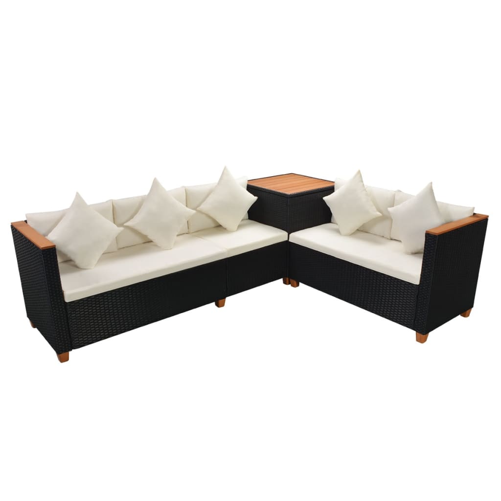 7-tlg. Garten-Lounge-Set mit Auflagen Poly Rattan Schwarz