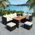 7-tlg. Garten-Lounge-Set mit Auflagen Poly Rattan Schwarz