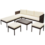 6-tlg. Garten-Lounge-Set mit Auflagen Poly Rattan Braun