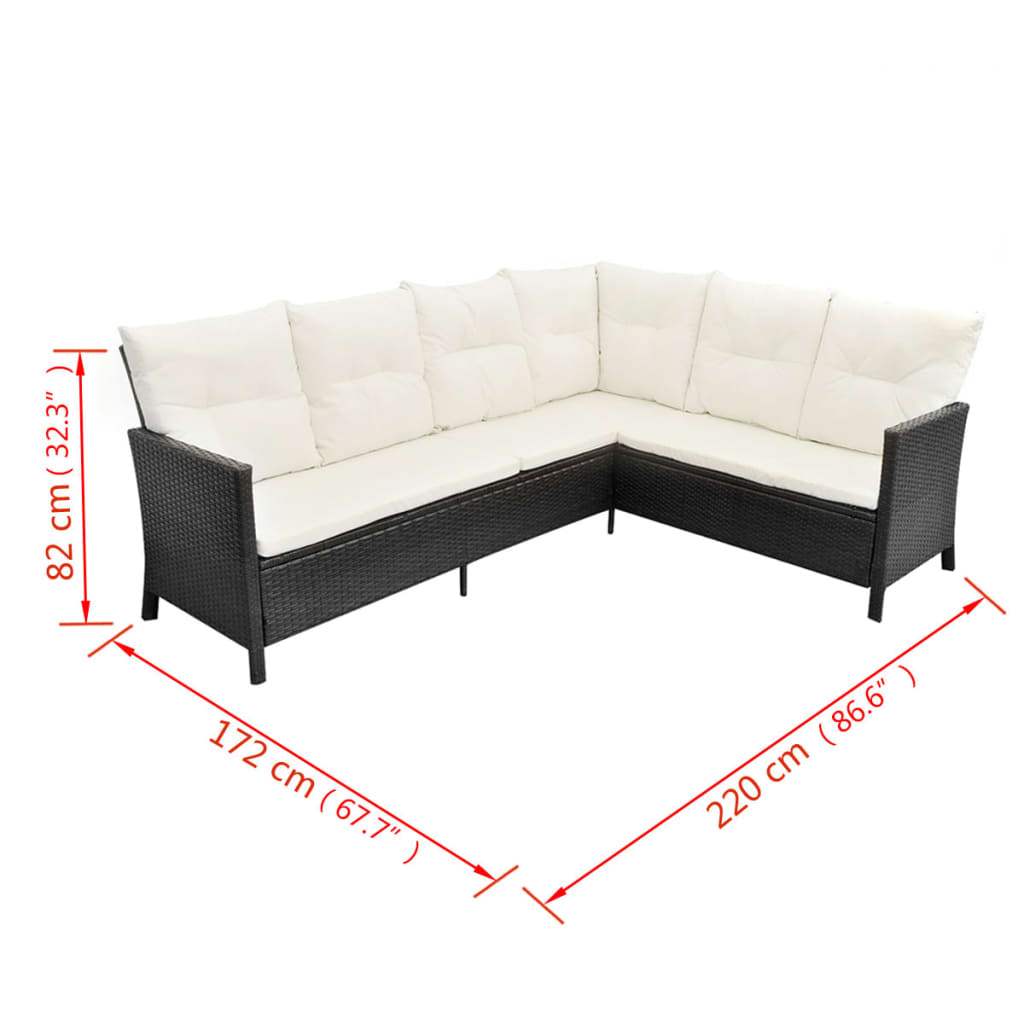 4-tlg. Garten-Lounge-Set mit Auflagen Poly Rattan Schwarz