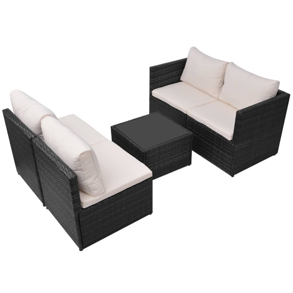 5-tlg. Garten-Lounge-Set mit Auflagen Poly Rattan Schwarz