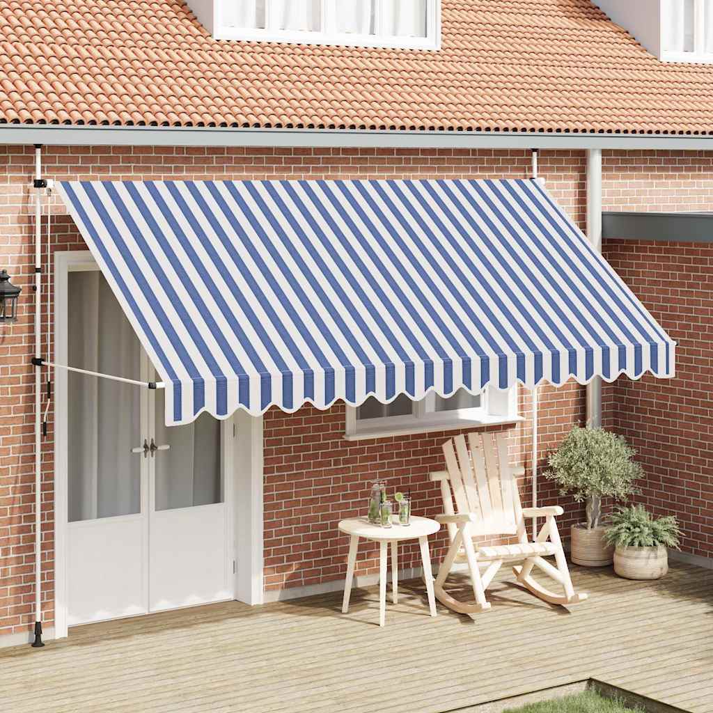 Einziehbare Markise Handbetrieben 400 cm Blau/Weiß Gestreift