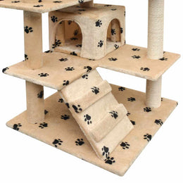 vidaXL Katzen-Kratzbaum 125 cm Pfoten-Aufdruck Beige