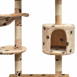 vidaXL Katzen-Kratzbaum 125 cm Beige mit Pfoten-Aufdruck