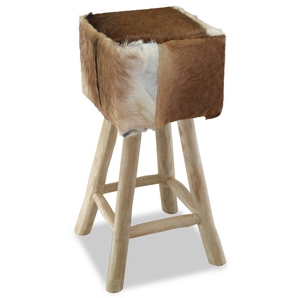 Barhocker Ziegenleder und Massivholz Teak
