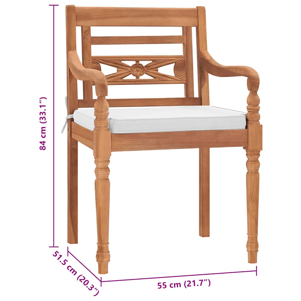 Batavia-Stühle 2 Stk. mit Polstern Massivholz Teak