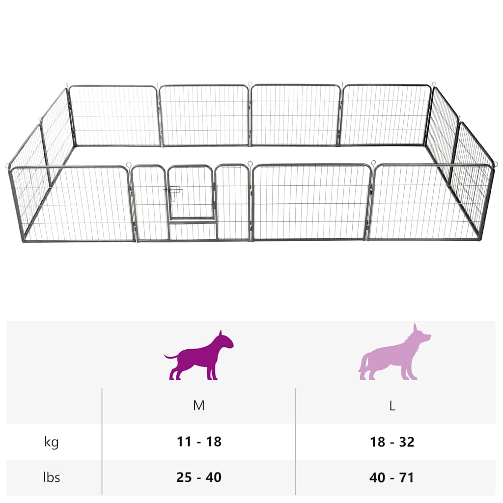 Hunde-Laufgitter 12 Paneele Stahl 80x60 cm Schwarz