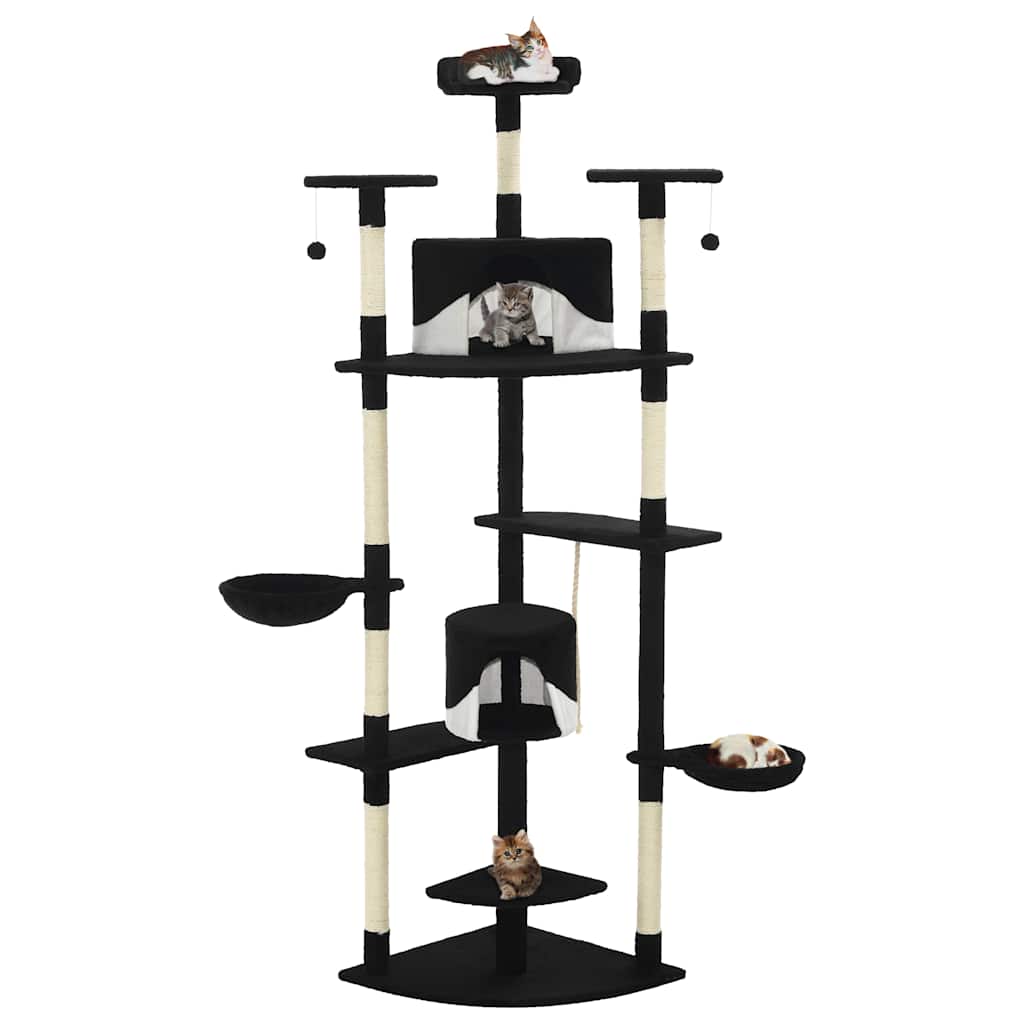 vidaXL Katzen-Kratzbaum mit Sisal-Kratzsäulen 203 cm Schwarz und Weiß