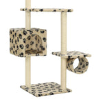Katzenbaum mit Sisal-Kratzsäulen 260 cm Beige Pfoten-Muster