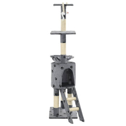 vidaXL Katzen-Kratzbaum Sisal 138 cm Grau Pfoten-Aufdruck