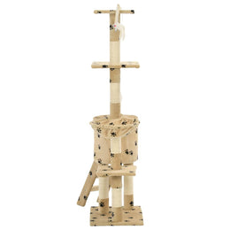 vidaXL Katzenkratzbaum mit Sisal 138 cm Beige Pfoten-Aufdruck