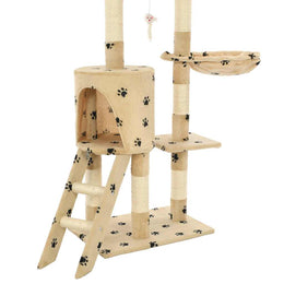 vidaXL Katzenkratzbaum mit Sisal 138 cm Beige Pfoten-Aufdruck