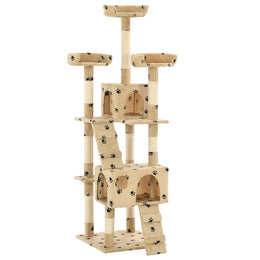 vidaXL Katzen-Kratzbaum mit Sisal-Säulen 170 cm Beige Pfoten-Aufdruck