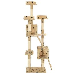 vidaXL Katzen-Kratzbaum mit Sisal-Säulen 170 cm Beige Pfoten-Aufdruck