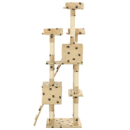 vidaXL Katzen-Kratzbaum mit Sisal-Säulen 170 cm Beige Pfoten-Aufdruck