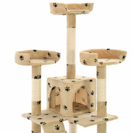 vidaXL Katzen-Kratzbaum mit Sisal-Säulen 170 cm Beige Pfoten-Aufdruck