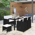 6-tlg. Garten-Essgruppe mit Auflagen Poly Rattan Schwarz