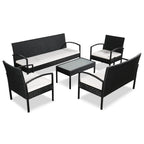 5-tlg. Garten-Lounge-Set mit Auflagen Poly Rattan Schwarz