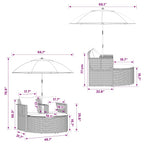 Gartenbett mit Sonnenschirm Grau Poly Rattan