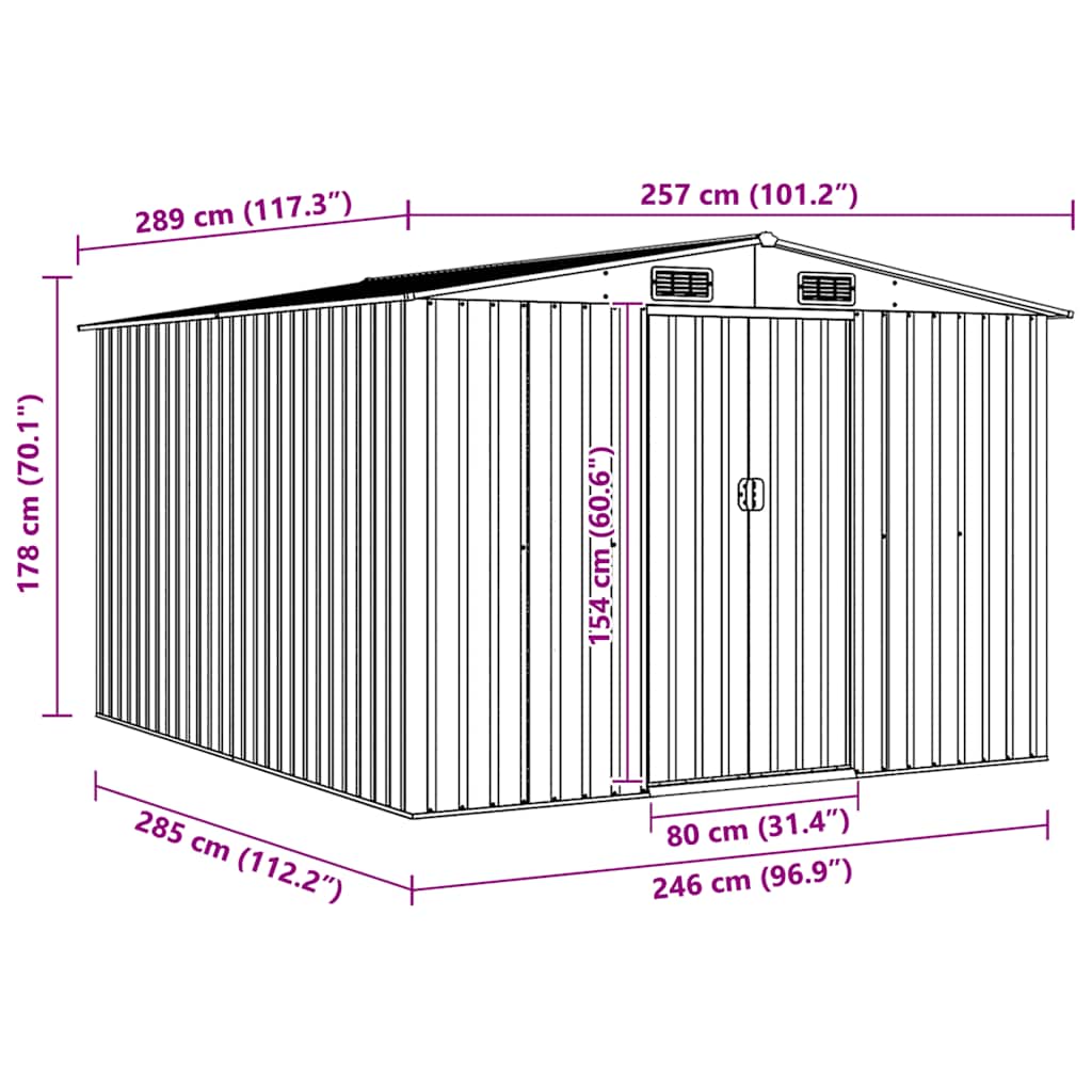 Gartenhaus 257x298x178 cm Metall Grau