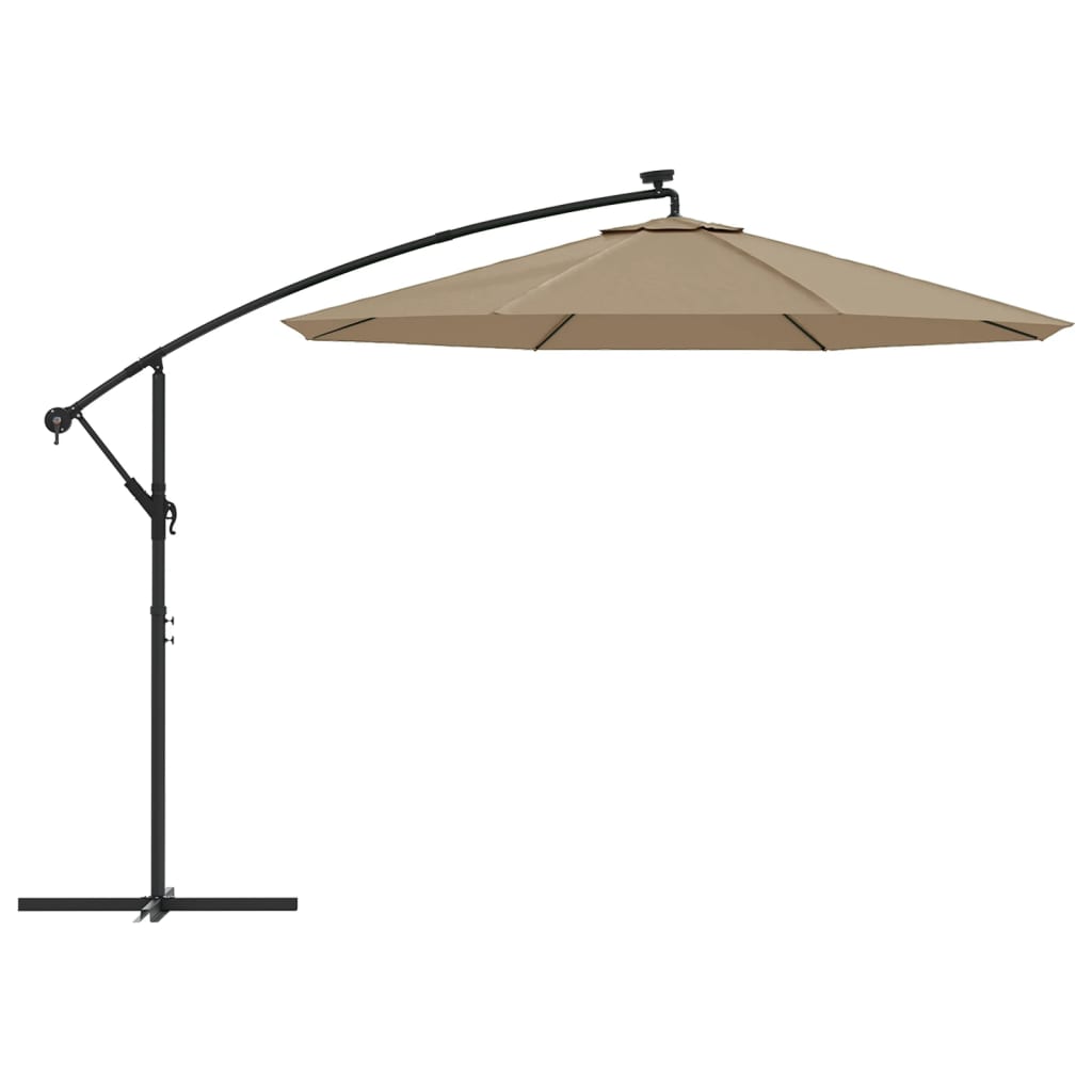 Ampelschirm mit LED-Beleuchtung und Stahl-Mast 300 cm Taupe