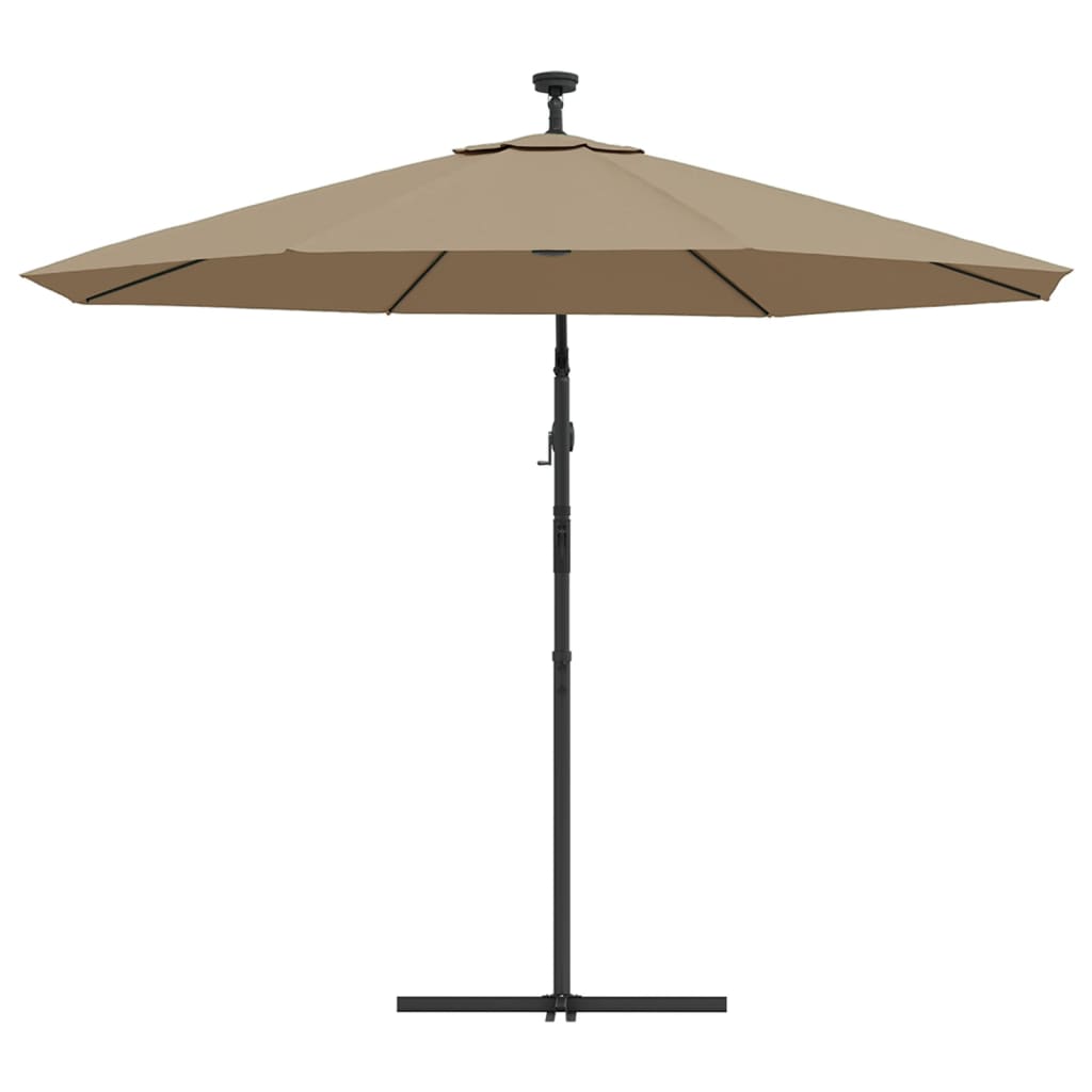 Ampelschirm mit LED-Beleuchtung und Stahl-Mast 300 cm Taupe