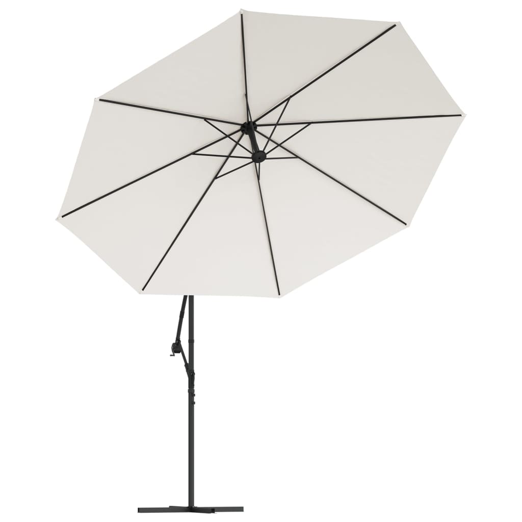 Ampelschirm mit LED-Beleuchtung und Metall-Mast 350 cm Sandweiß