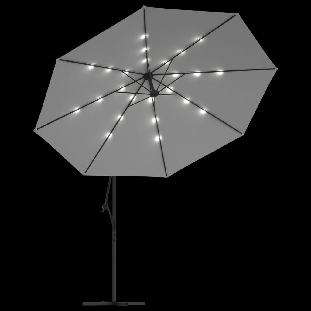 Ampelschirm mit LED-Beleuchtung und Metall-Mast 350 cm Sandweiß