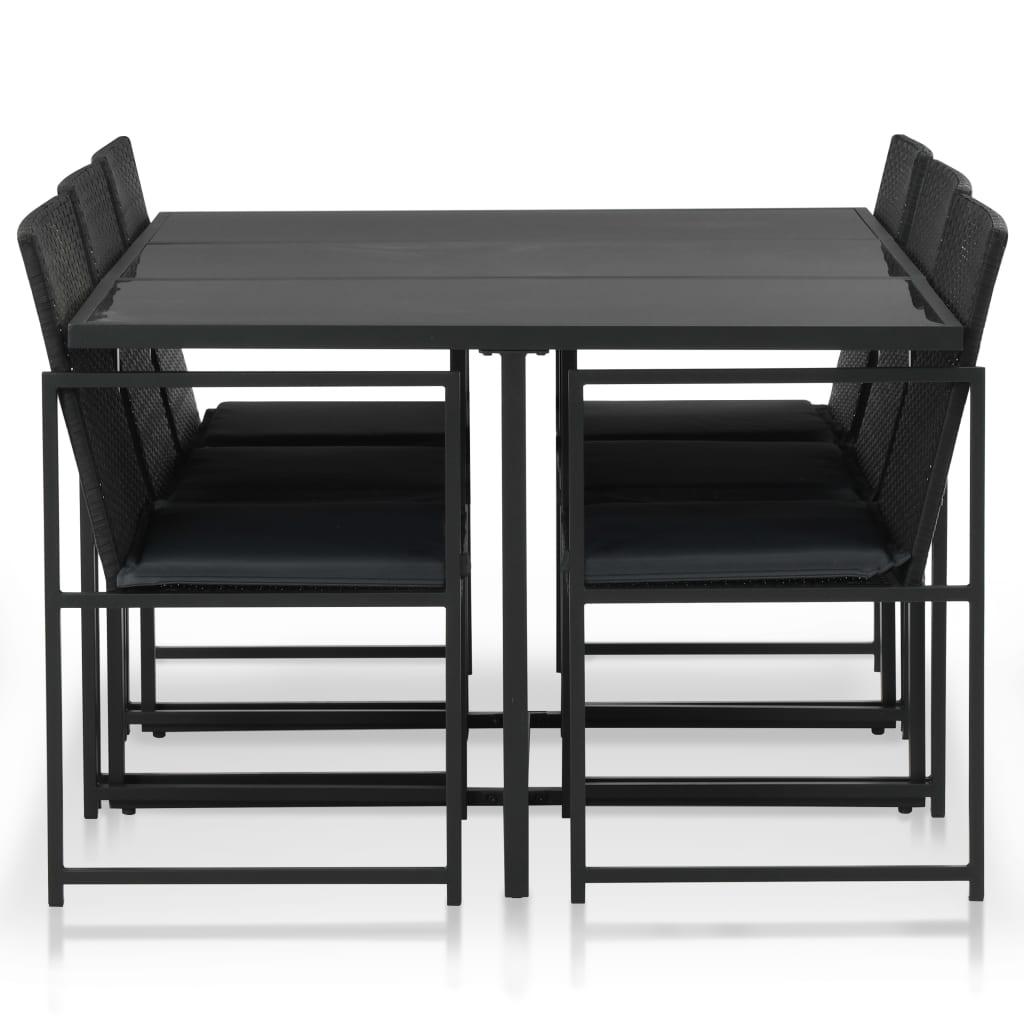 7-tlg. Garten-Essgruppe mit Auflagen Poly Rattan Schwarz