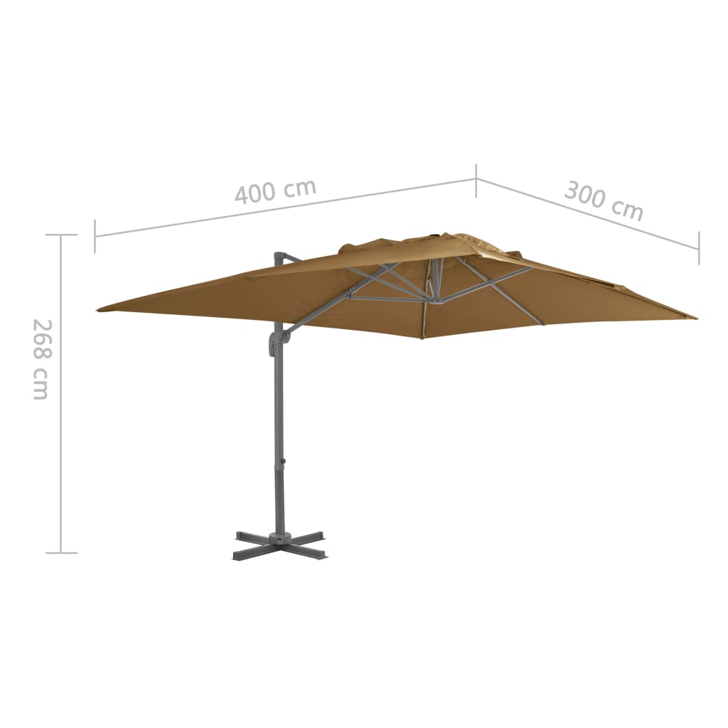 Ampelschirm mit Aluminiummast 400 x 300 cm Taupe