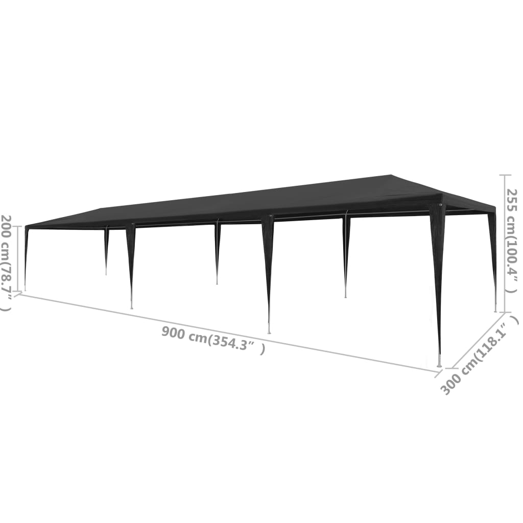 Partyzelt 3x9 m PE Anthrazit