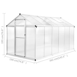 vidaXL Gewächshaus Aluminium 362x190x195 cm 13,41 m³