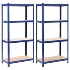 Lagerregale mit 4 Böden 2 Stk. Blau Stahl & Holzwerkstoff