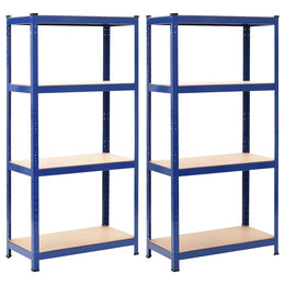 Lagerregale mit 4 Böden 2 Stk. Blau Stahl & Holzwerkstoff