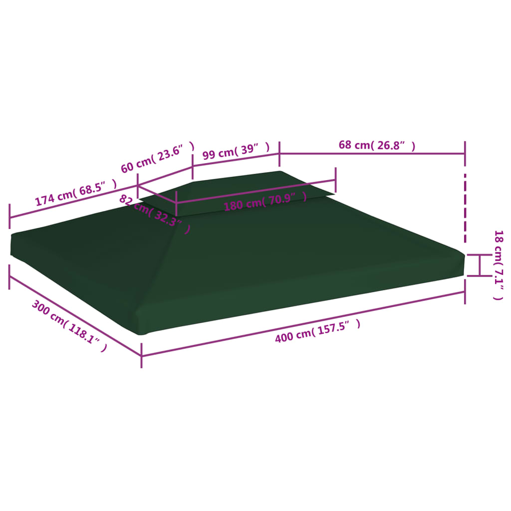 Pavillon-Dachplane Ersatzdach 310 g/m² Grün 3x4 m