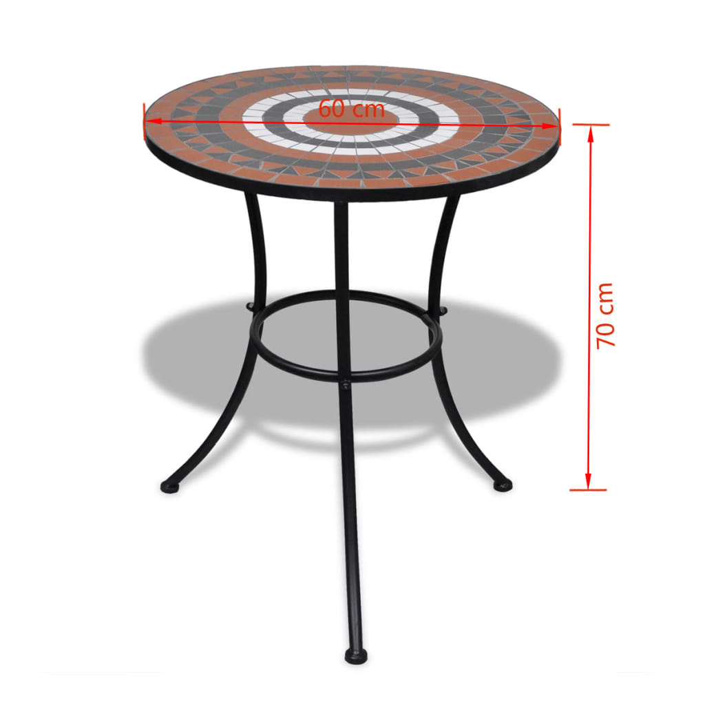 Bistrotisch Terrakotta-Rot und Weiß 60 cm Mosaik