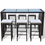 7-tlg. Gartenbar-Set mit Auflagen Poly Rattan Braun